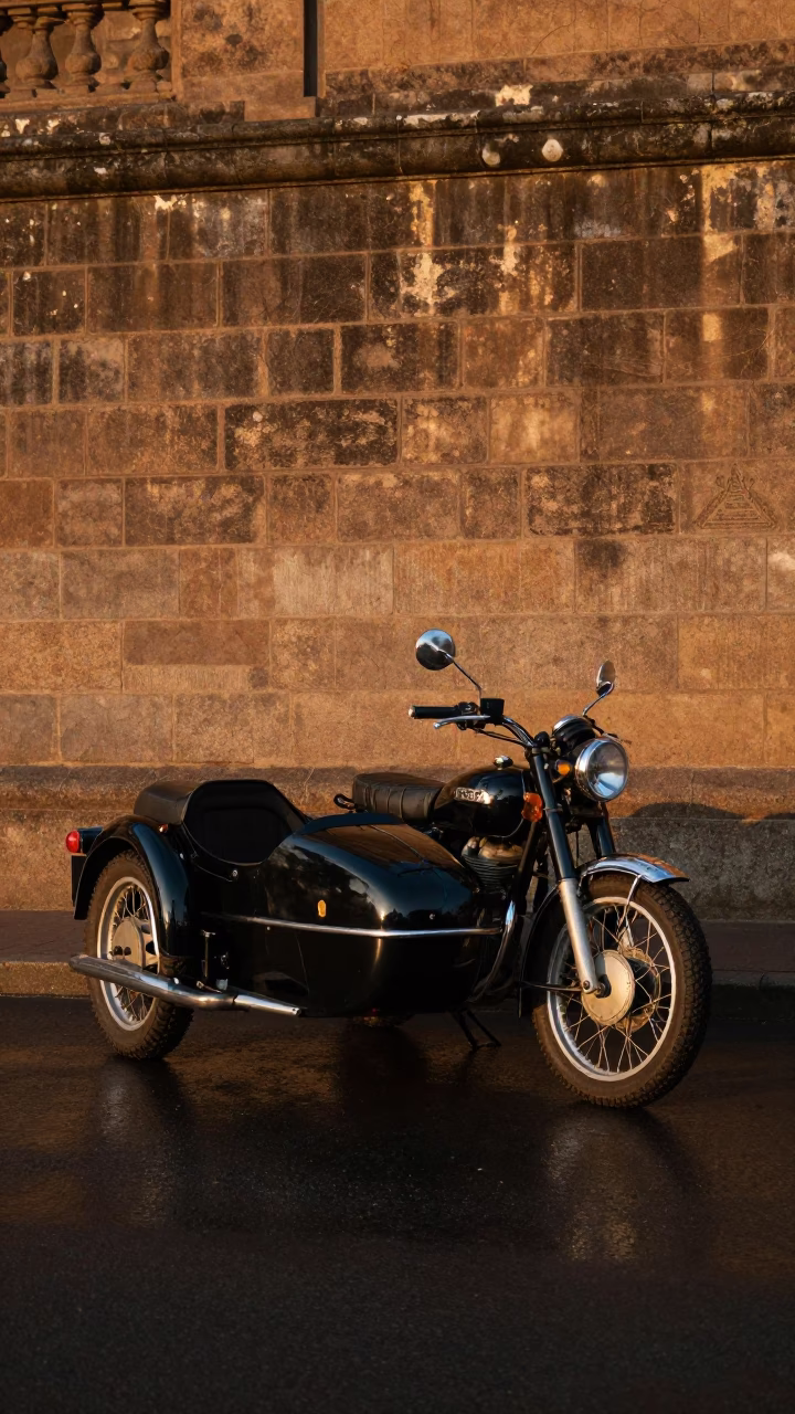 Vintage Motorcycle in Johannesburg at Nautical Dawn Light in in Johannesburg, South Africa