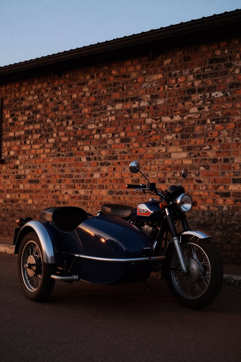 Vintage Motorcycle in Johannesburg at The Still Hours Before Dawn Light in in Johannesburg, South Africa