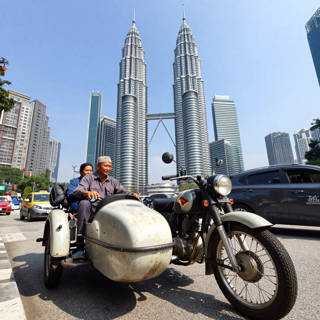 Vintage Motorcycle in Kuala Lumpur at Bright Midmorning Light in in Kuala Lumpur, Malaysia