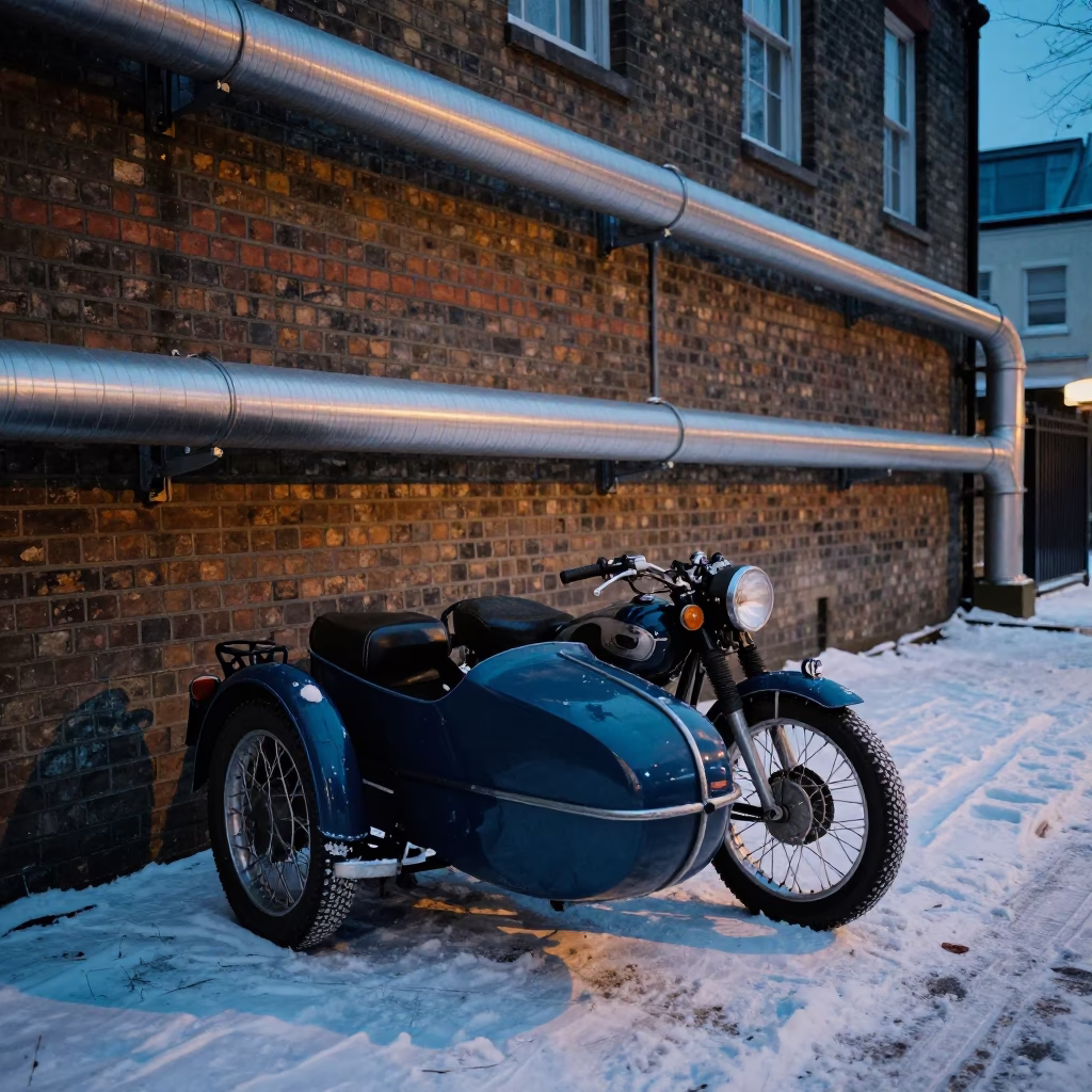Vintage Motorcycle in London at The Last Blue Light Of Evening in in London, United Kingdom