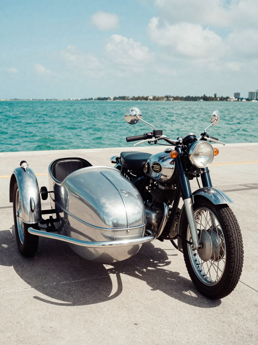 Vintage Motorcycle in Miami at Midday Light in in Miami, Florida, United States