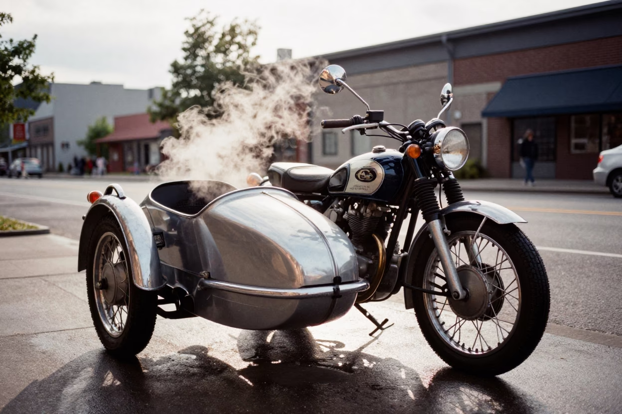 Vintage Motorcycle in Montreal at The Late Morning Light in in Montreal, Quebec, Canada