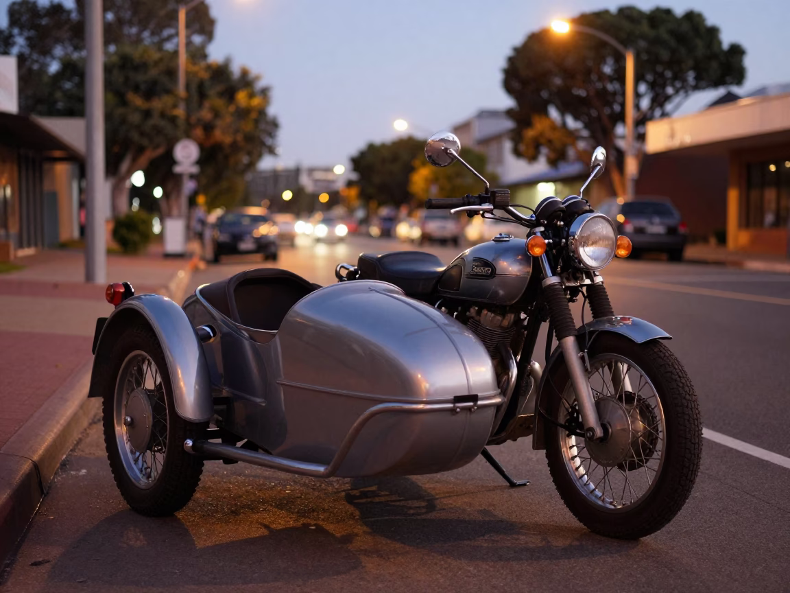 Vintage Motorcycle in Perth at The Early Evening Light in in Perth, Western Australia, Australia