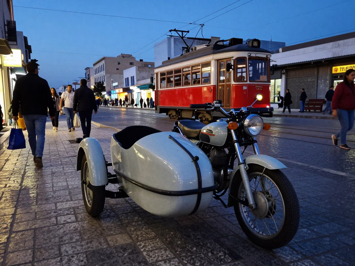 Vintage Motorcycle in Tunis at Blue Hour in in Tunis, Tunisia