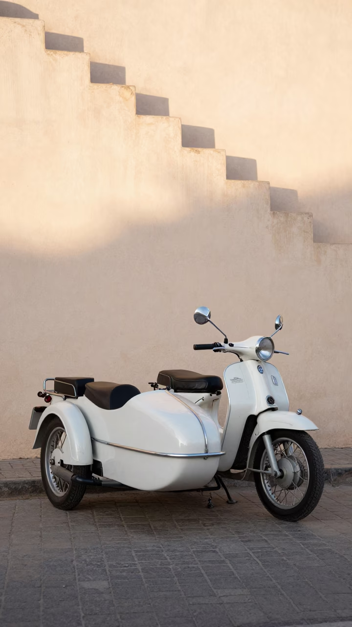 Vintage Motorcycle just after sunrise in Casablanca in in Casablanca, Morocco