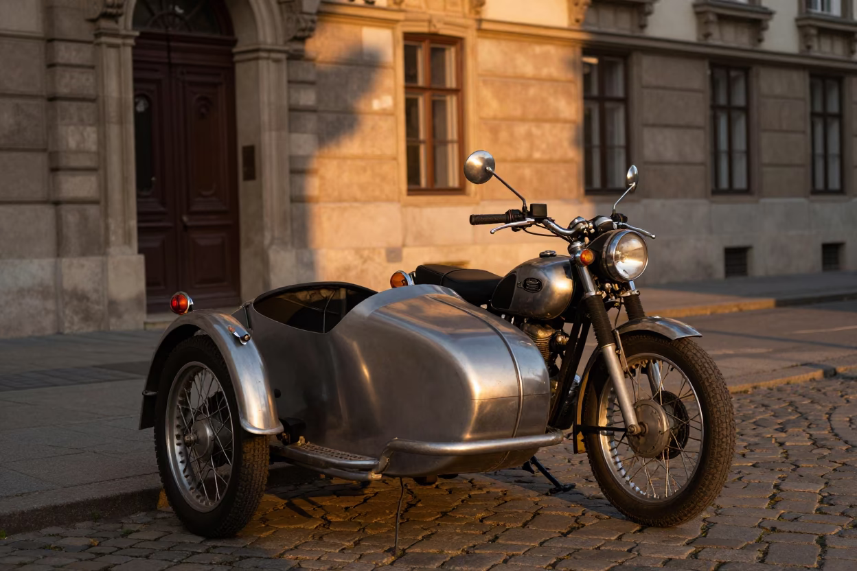 Vintage Motorcycle Sidecar at Sunset in Vienna Austria in in Vienna, Austria