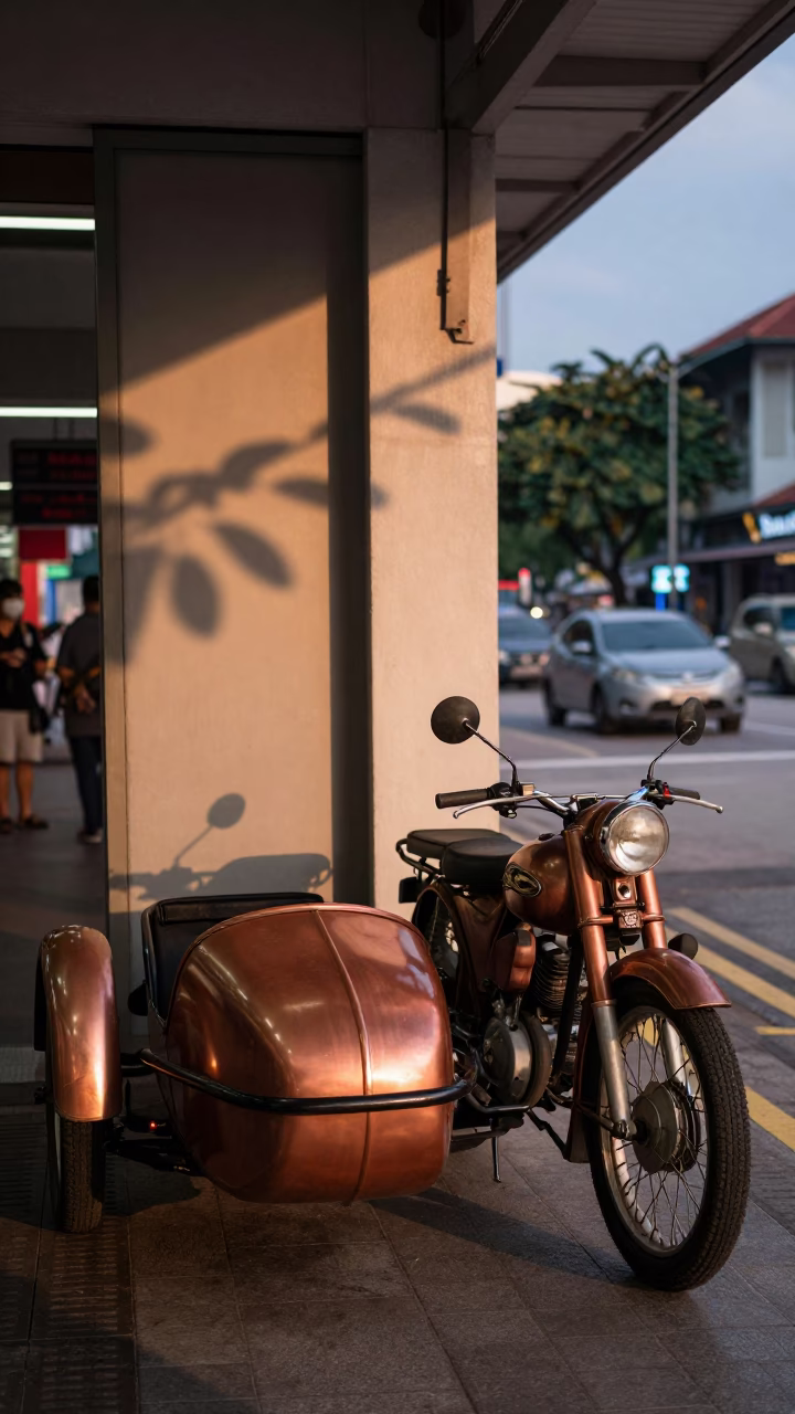 Vintage Motorcycle Sidecar Taxi Rank Kuala Lumpur Malaysia Dusk in in Kuala Lumpur, Malaysia