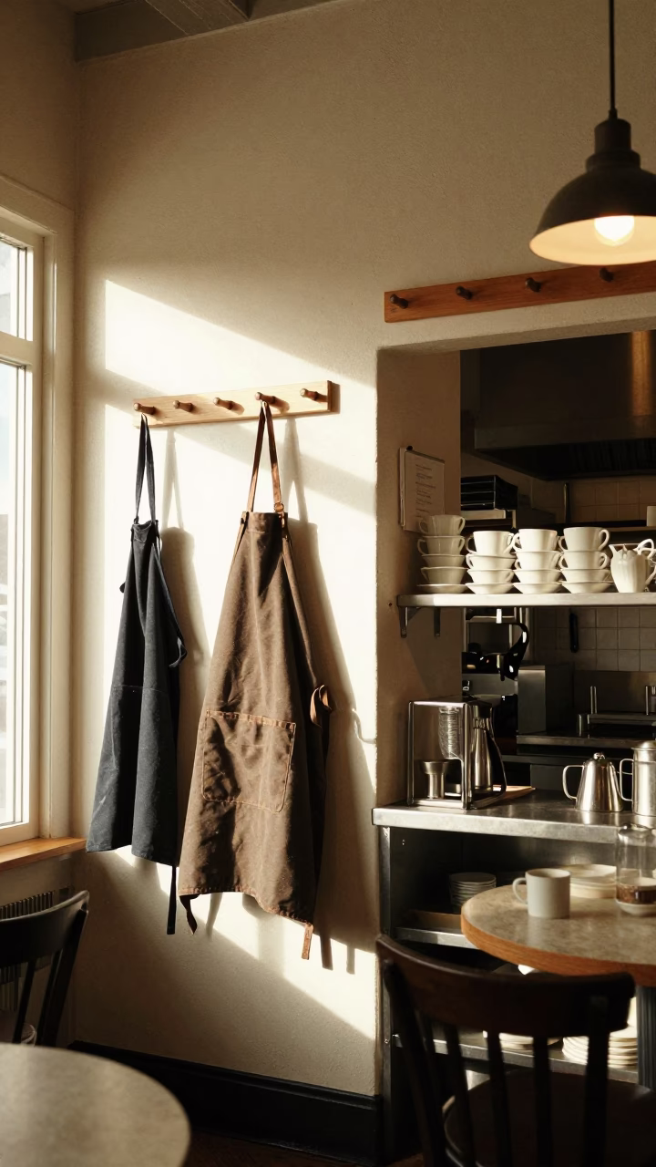 Vintage Nashville Cafe Interior with Peg Rails and Kitchen Shelves in in Nashville, Tennessee, United States
