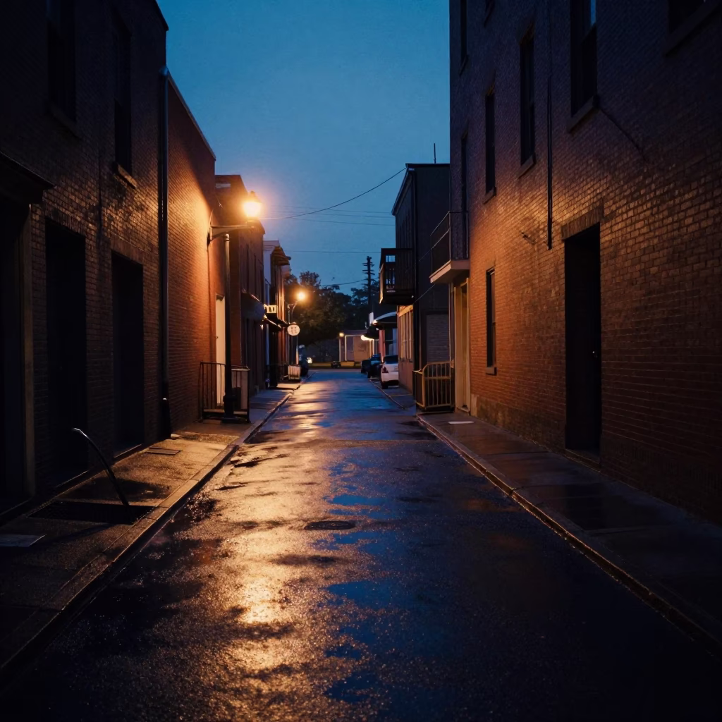 Vintage Nashville Indigo Twilight Street Scene with Crowbar and Draft Stopper in in Nashville, Tennessee, United States