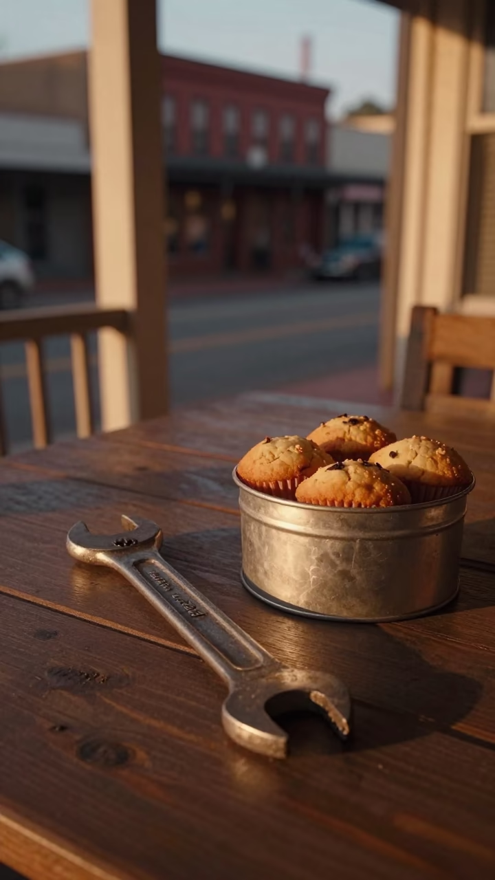 Vintage Nashville Tennessee Evening Scene with Wrench and Muffin Tin on Porch in in Nashville, Tennessee, United States