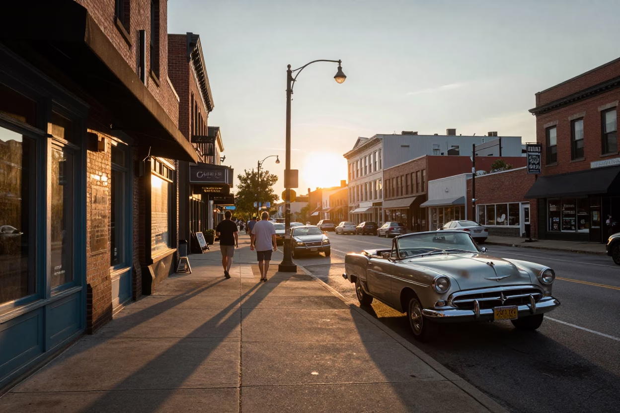 Vintage Nashville Tennessee Street Scene at Sunset with Local Details in in Nashville, Tennessee, United States