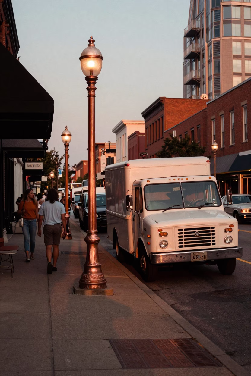 Vintage Nashville Tennessee Street Scene Copper Light Before Dusk with Heritage Elements in in Nashville, Tennessee, United States
