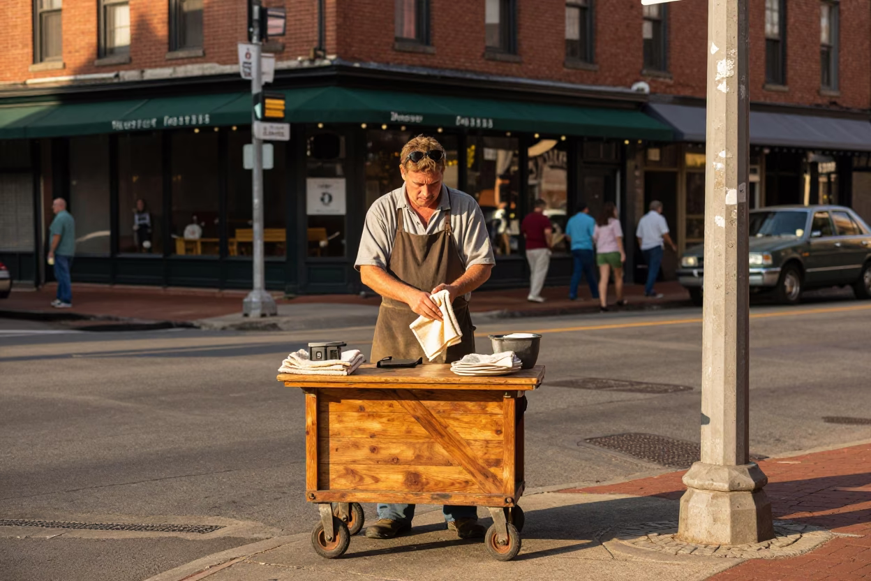 Vintage Nashville Tennessee Street Scene with Dish Towel in Honeyed Evening Light in in Nashville, Tennessee, United States