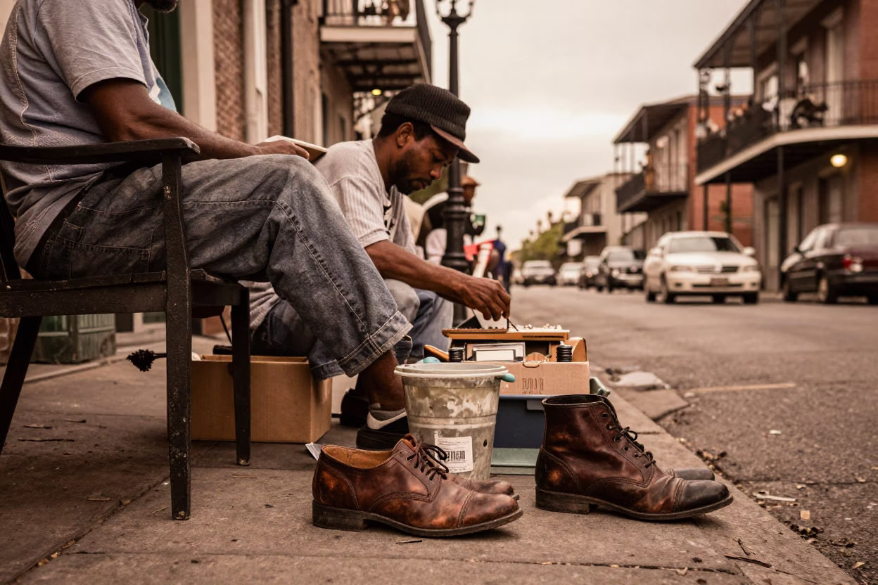 Vintage New Orleans Street Scene with Local Details Before Dusk in in New Orleans, Louisiana, United States