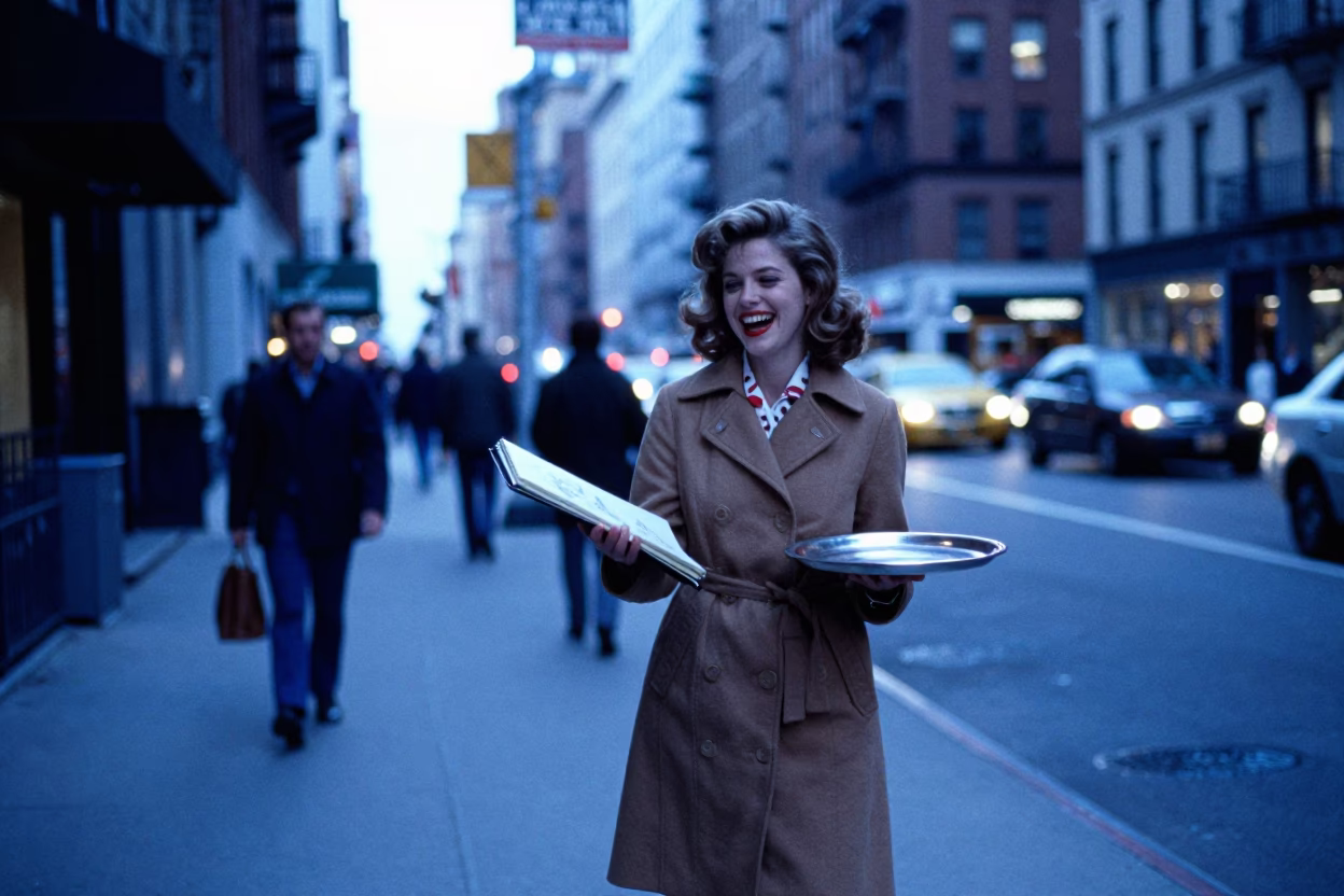 Vintage New York City Evening Street Scene with Sketchbook and Diamond Earring in in New York, New York, United States