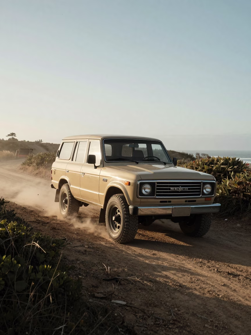 Vintage Off-Road SUV on San Diego Safari Trail Early Morning Light in in San Diego, California, United States