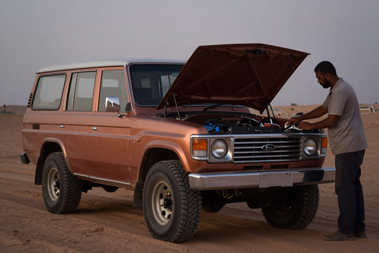 Vintage Off Road SUV Safari Trail Muscat Oman Dusk Light in in Muscat, Oman