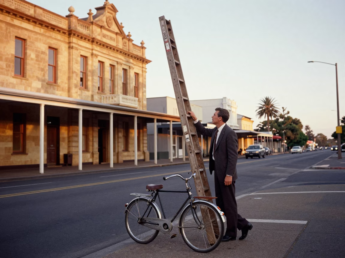 Vintage Perth Western Australia Street Scene First Light Bicycle and Ladder in in Perth, Western Australia, Australia