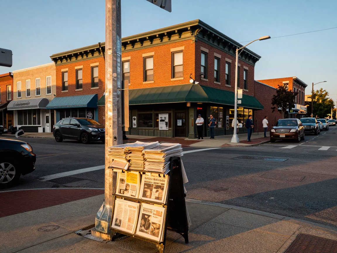 Vintage Philadelphia Street Scene at Golden Hour with Brushed Steel and Local Details in in Philadelphia, Pennsylvania, United States