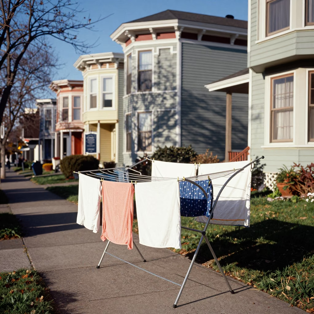 Vintage Portland Oregon Early Afternoon Street Scene with Drying Rack and Pitcher in in Portland, Oregon, United States