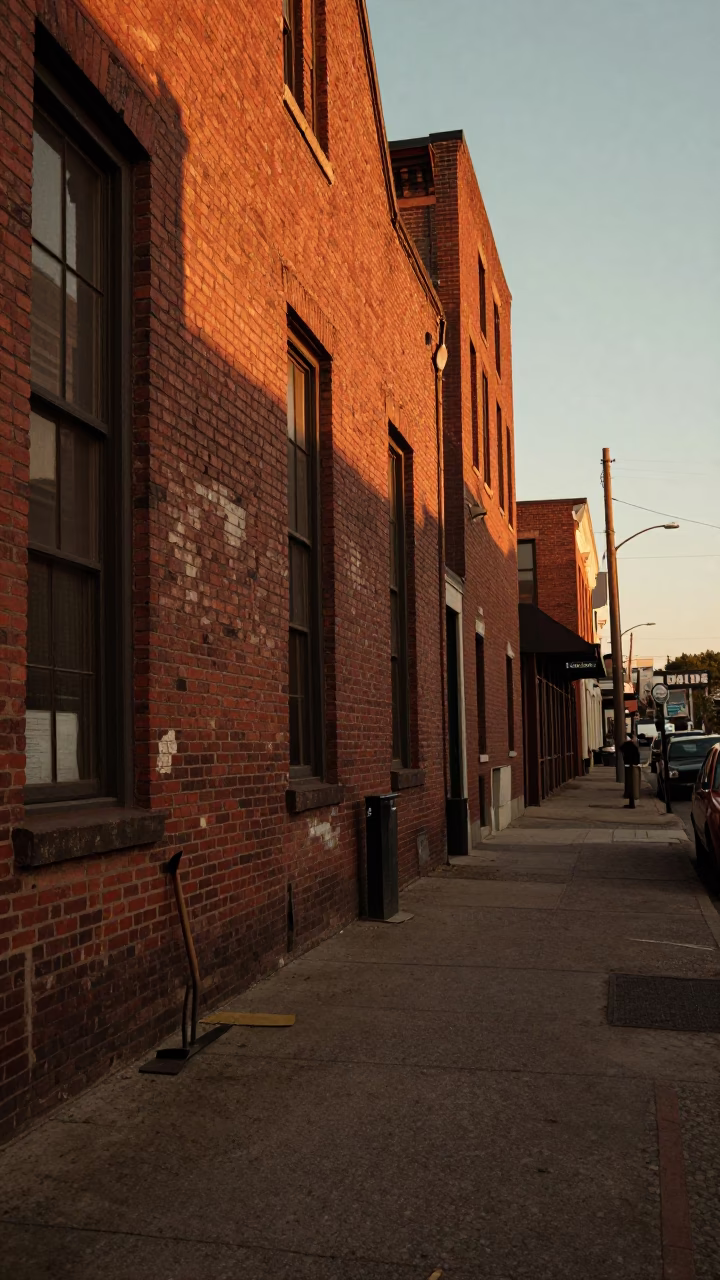 Vintage Portland Oregon Evening Street Scene with Crowbar and Urban Details in in Portland, Oregon, United States