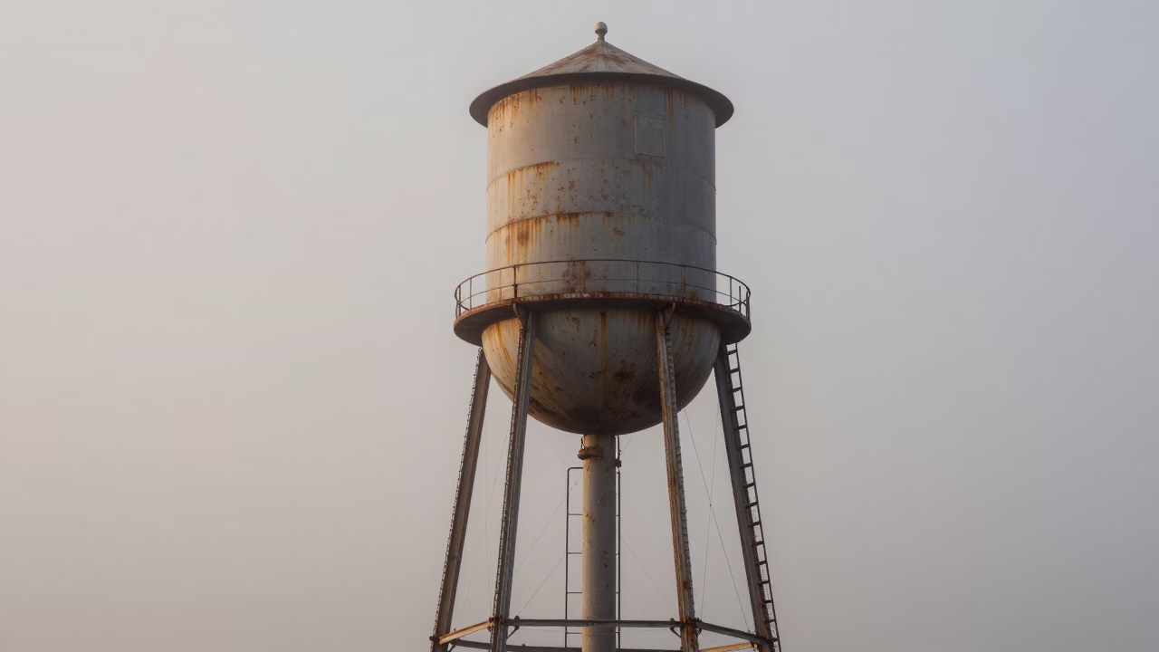 Vintage Portland Oregon Water Tower Ladder in Pale Morning Mist Before Sunrise in in Portland, Oregon, United States