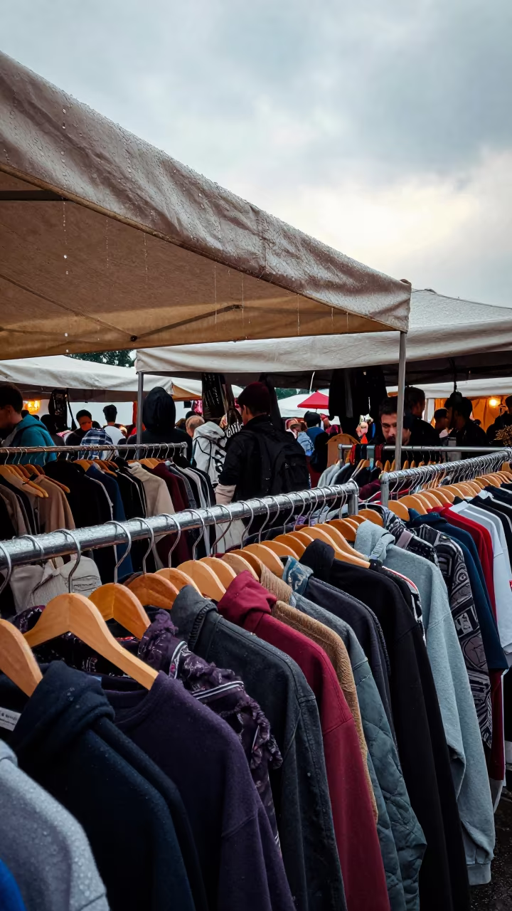 Vintage Racks in Dawn Light at Katowice Market in at a market stall in Katowice