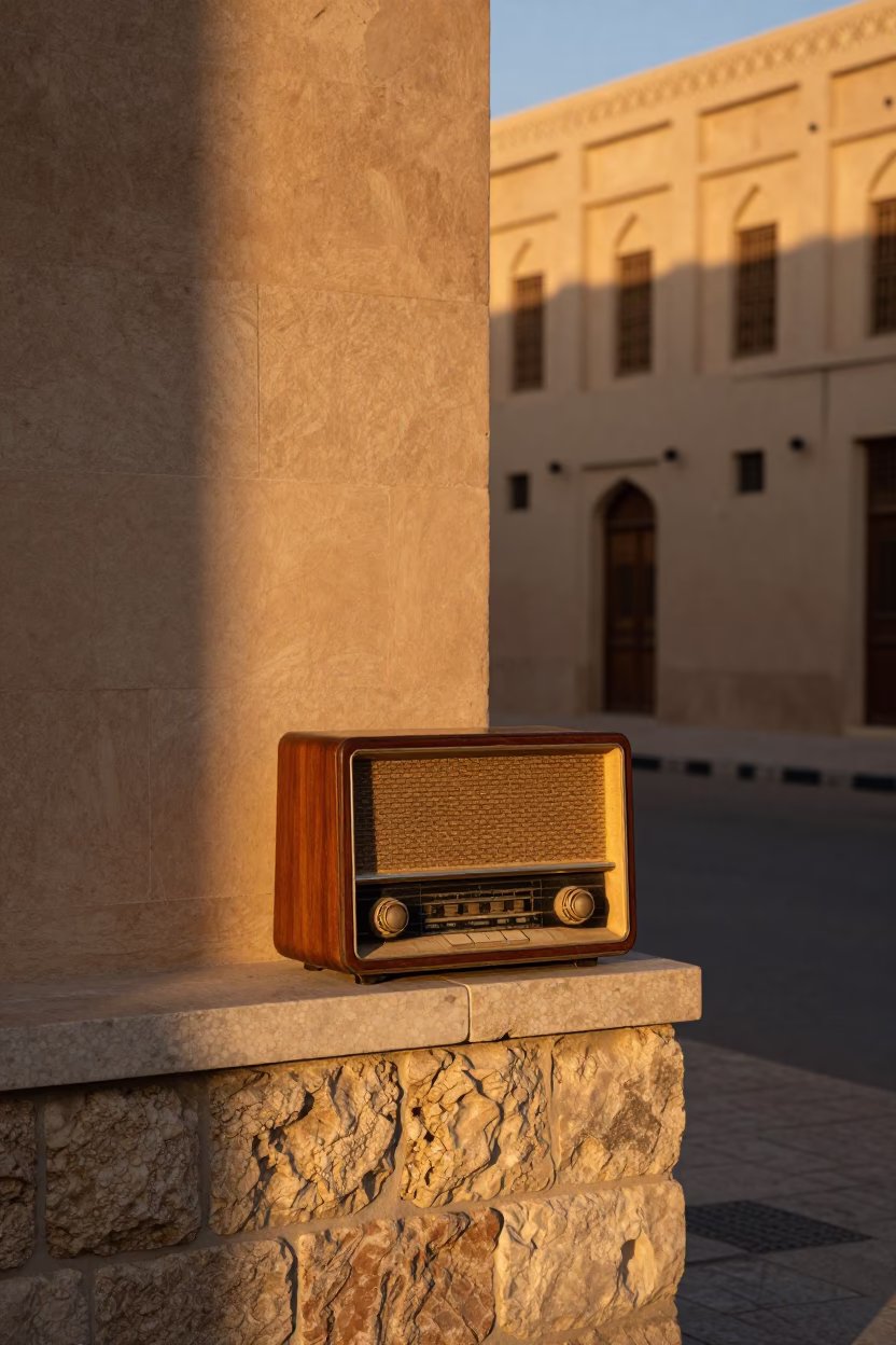 Vintage Radio in Muscat Oman Sunset Street Scene 1970s Realistic Photograph in in Muscat, Oman