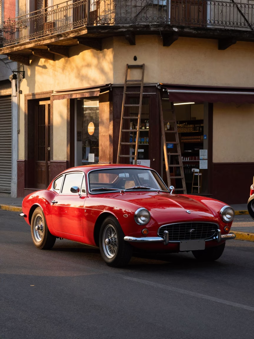Vintage Red Sports Car Sunset in Buenos Aires Argentina Street Scene in in Buenos Aires, Argentina