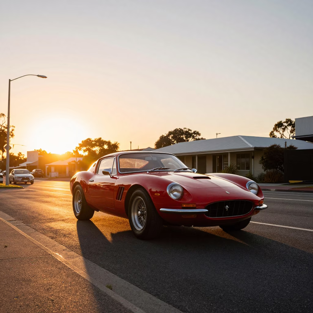 Vintage Red Sports Car Sunset Street Scene Perth Western Australia in in Perth, Western Australia, Australia