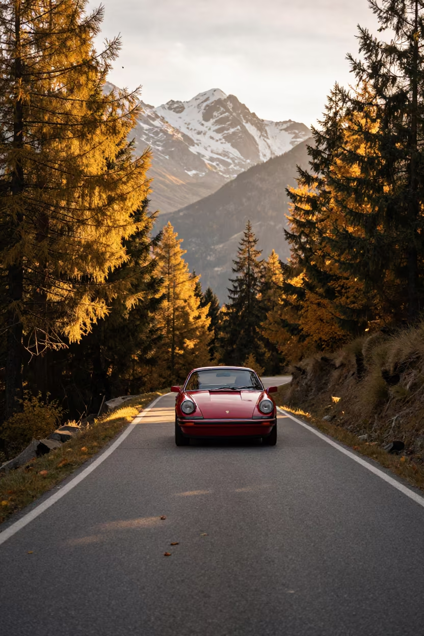 Vintage Red Sports Car Tyrol Golden Hour in in Tyrol