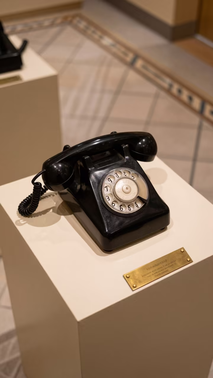 Vintage Rotary Phone on Museum Plinth in Isfahan in on a museum plinth in Isfahan