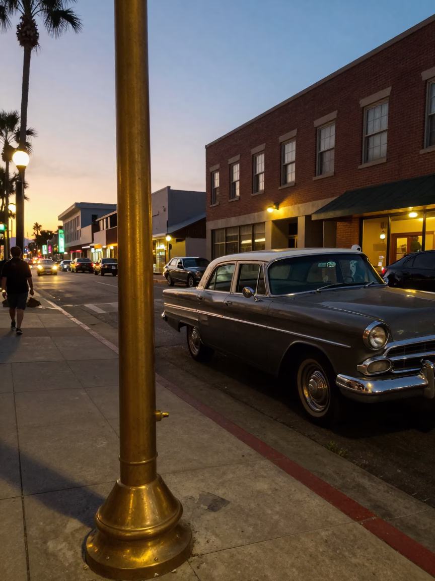 Vintage San Diego Evening Street Scene with Brass Hardware and Porcelain Details in in San Diego, California, United States