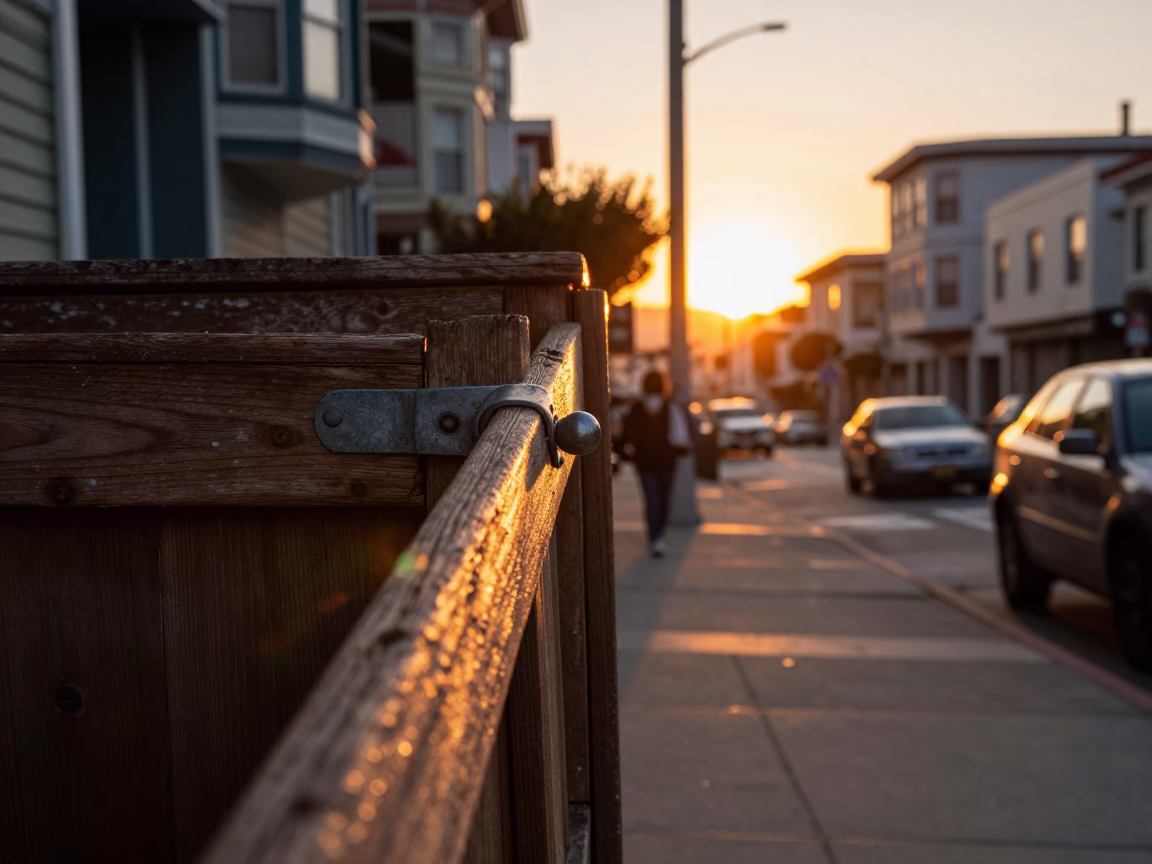 Vintage San Francisco Street Scene at Sunset with Hinge Sun Stripe and Twine Fibers in in San Francisco, California, United States