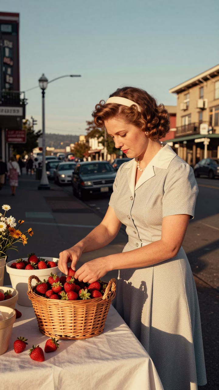 Vintage Seattle Evening Street Scene with Strawberries and Safety Razor in in Seattle, Washington, United States