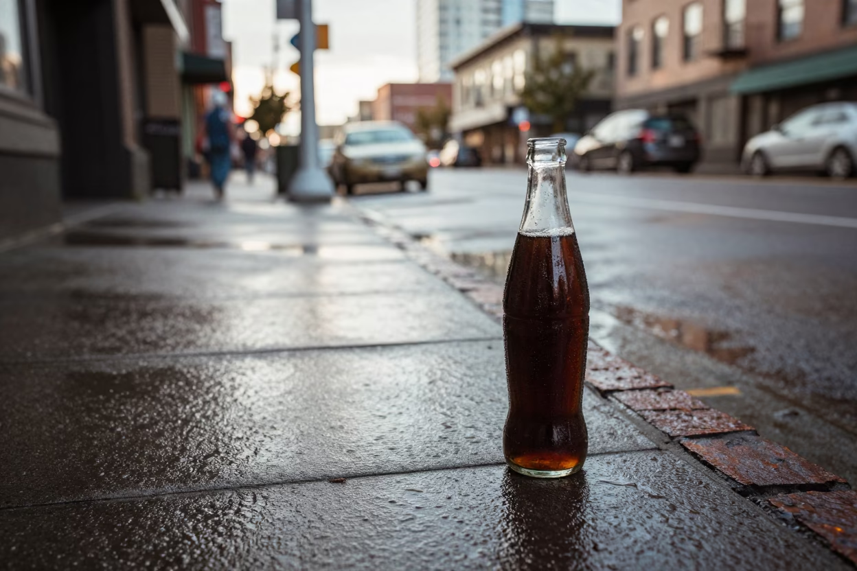 Vintage Seattle Street Scene Late Morning with Condensation and Urban Details in in Seattle, Washington, United States