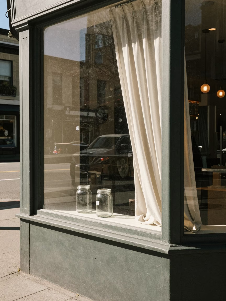 Vintage Seattle Street Scene Midday with Glass Jar and Open Window in in Seattle, Washington, United States