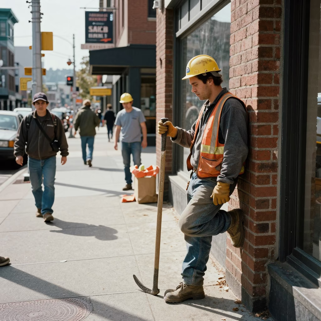 Vintage Seattle Street Scene with Crowbar and Urban Activity in Late Morning Light in in Seattle, Washington, United States