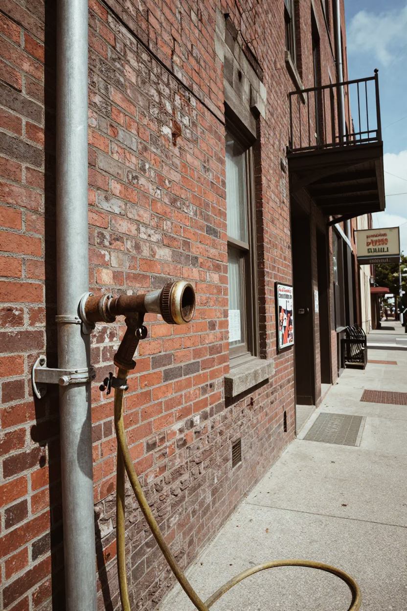 Vintage Seattle Street Scene with Hose Nozzle and Magazine Rack Under Noon Sun in in Seattle, Washington, United States