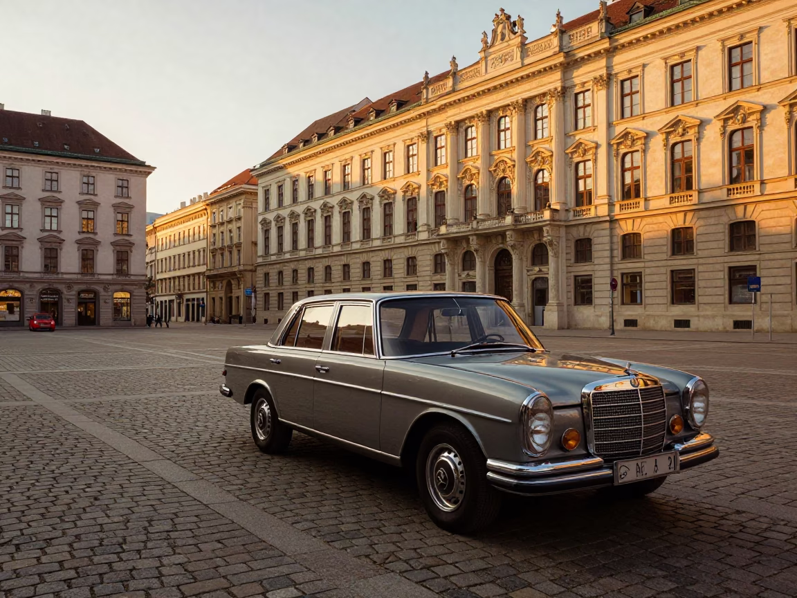 Vintage Sedan And Cobblestone Plaza in Vienna in in Vienna, Austria