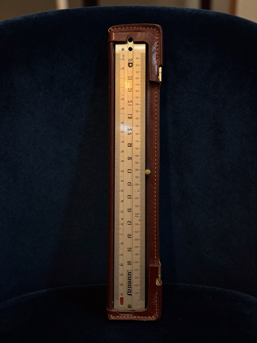 Vintage Slide Rule in Leather Case on Velvet Chair in on a velvet chair in Xining