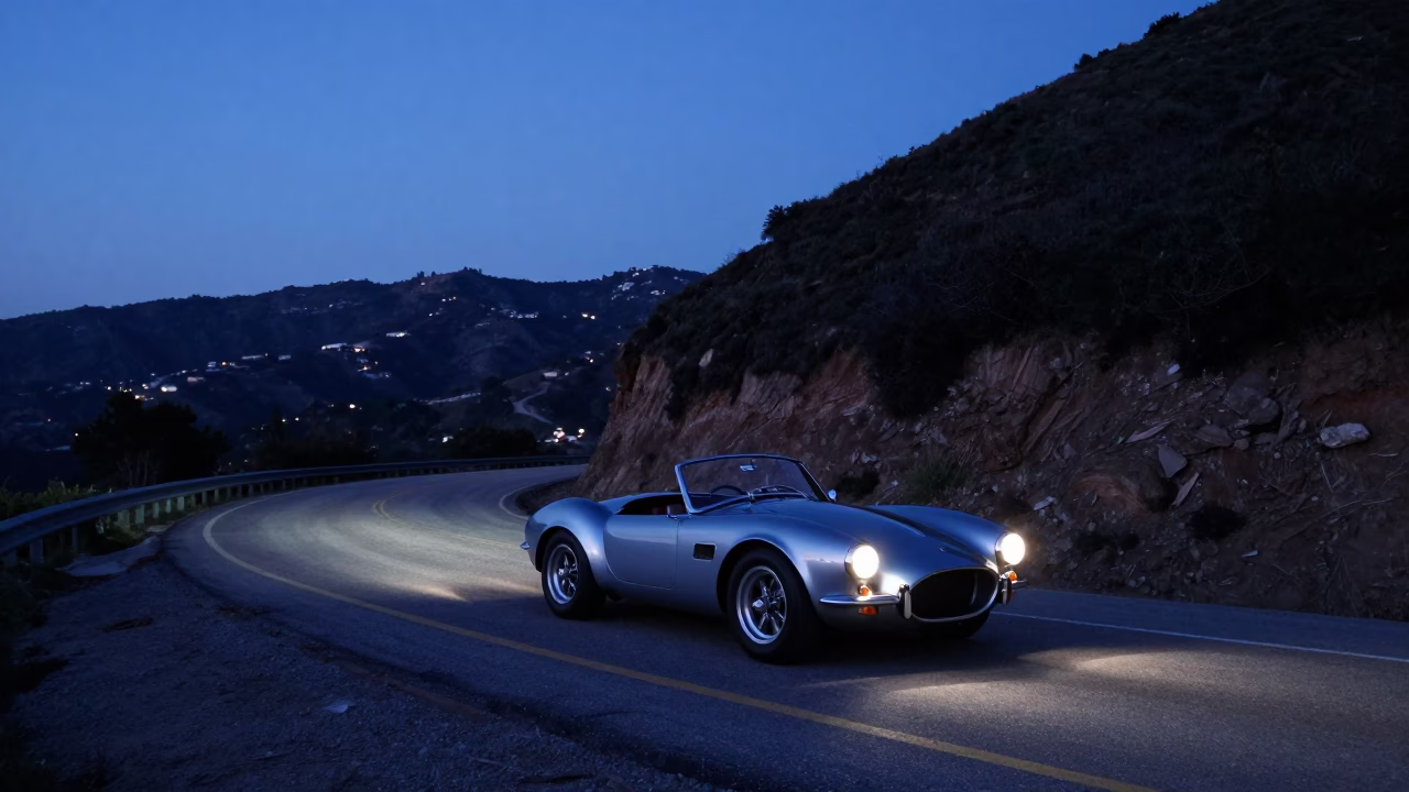 Vintage Sports Car on Serpentine Alpine Road Evening Los Angeles in in Los Angeles, California, United States