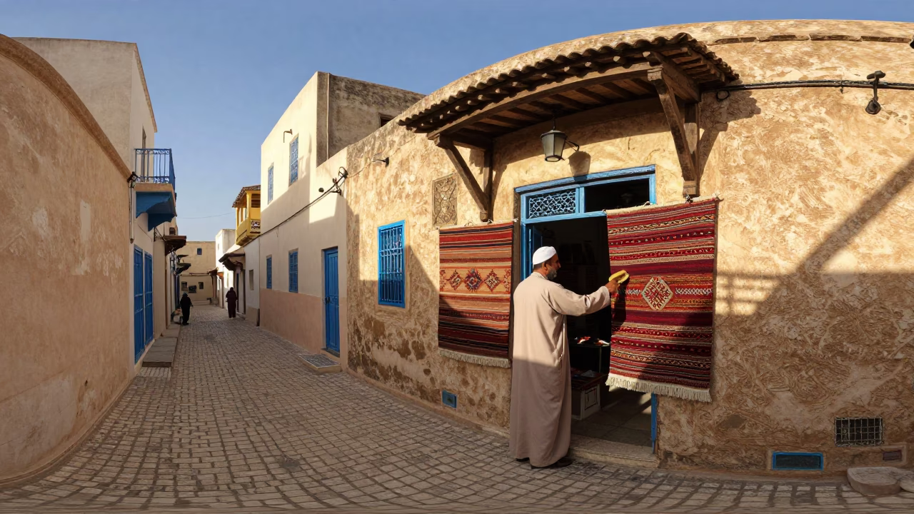 Vintage Street Scene in Tunis Tunisia Late Afternoon Light with Traditional Architecture in in Tunis, Tunisia