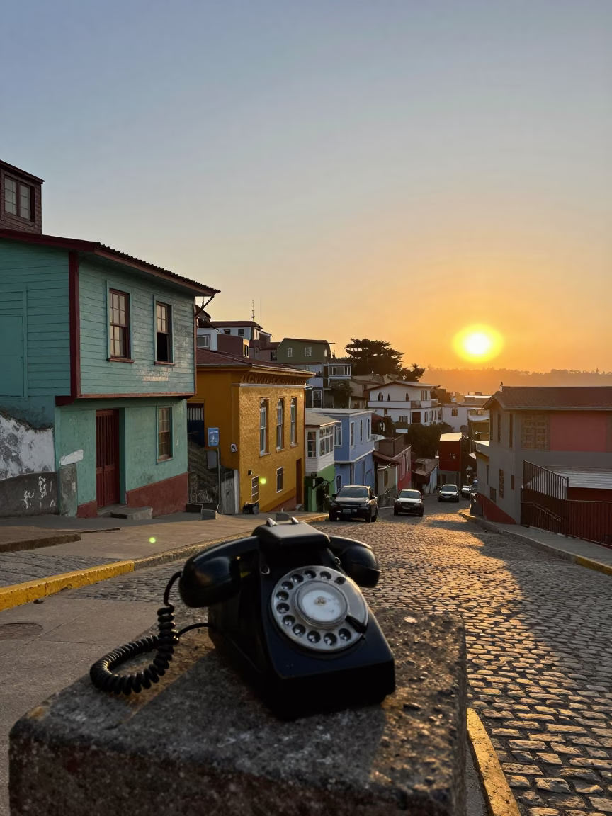 Vintage Street Scene in Valparaiso Chile at Sunset with Historic Architecture and Local Life in in Valparaiso, Chile