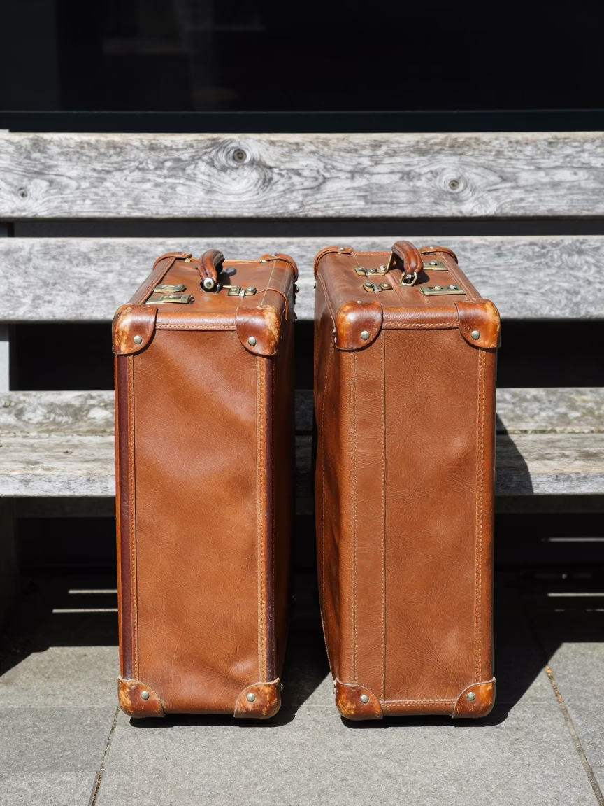 Vintage Suitcases in Christchurch at The Flat Glare Of Noon Light in in Christchurch, New Zealand