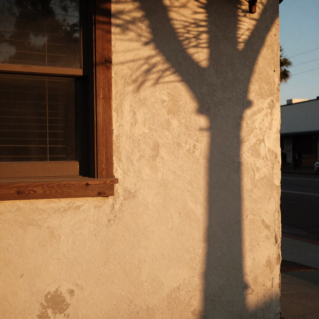 Vintage Sunset Street Scene in Los Angeles California with Wicker Shadow on Frame in in Los Angeles, California, United States