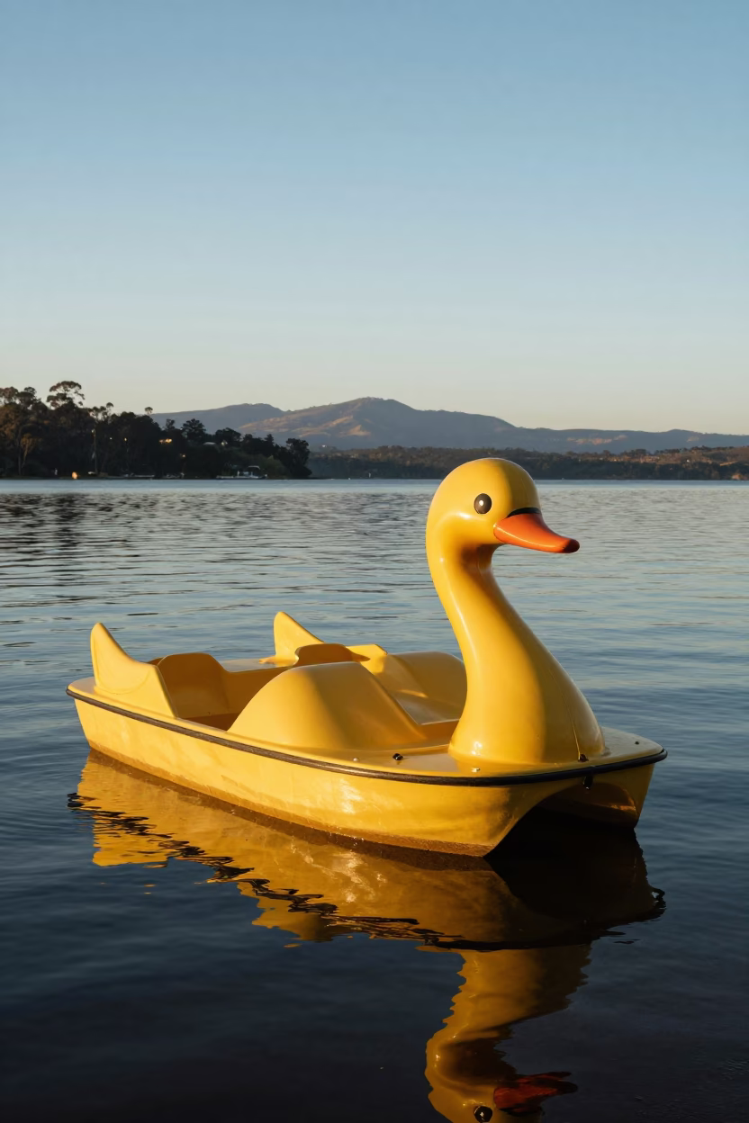 Vintage Swan Pedal Boat on Lake Derwent at Sunrise in Hobart Tasmania in in Hobart, Tasmania, Australia