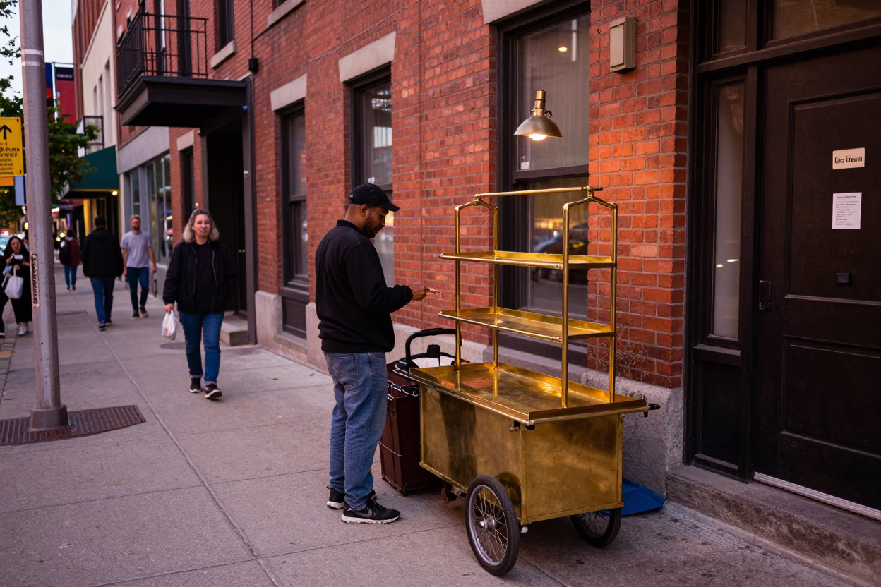 Vintage Toronto Street Scene Before Dusk with Brass Fixtures and Tea Stains in in Toronto, Ontario, Canada
