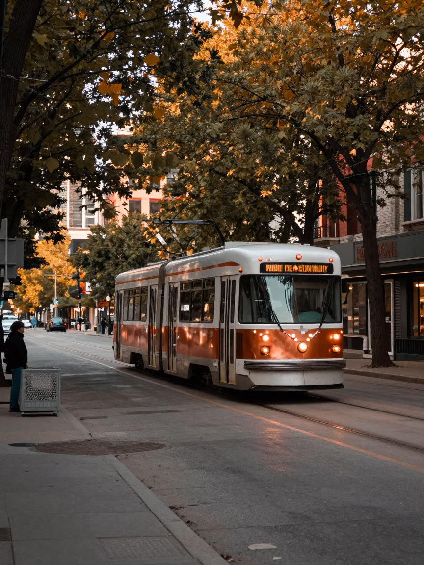 Vintage TTC Streetcar on Tree-Lined Avenue in Copper Dusk Light Toronto Ontario Canada in in Toronto, Ontario, Canada