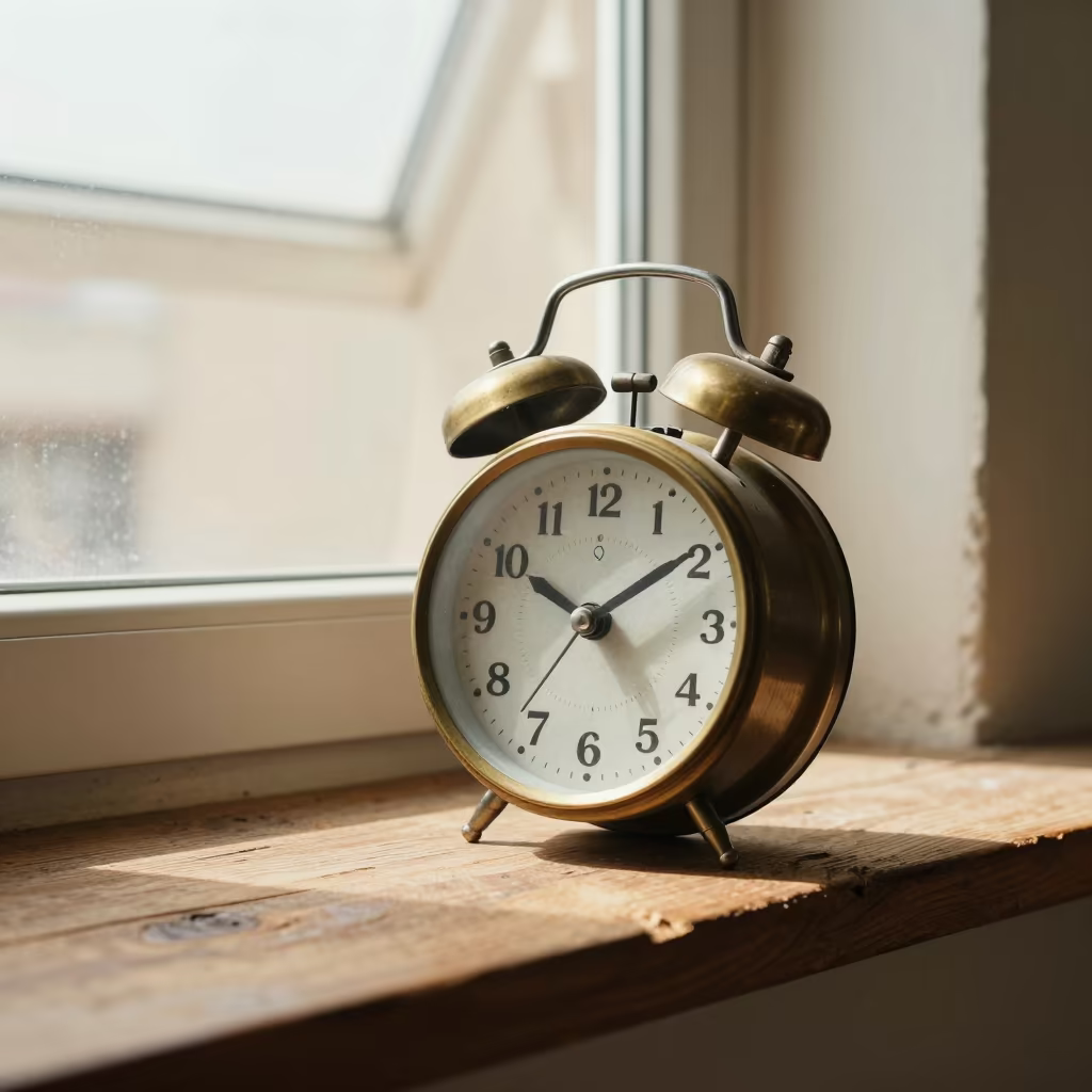 Vintage Twin Bell Clock on Kandahar Window Seat in on a window seat in Kandahar